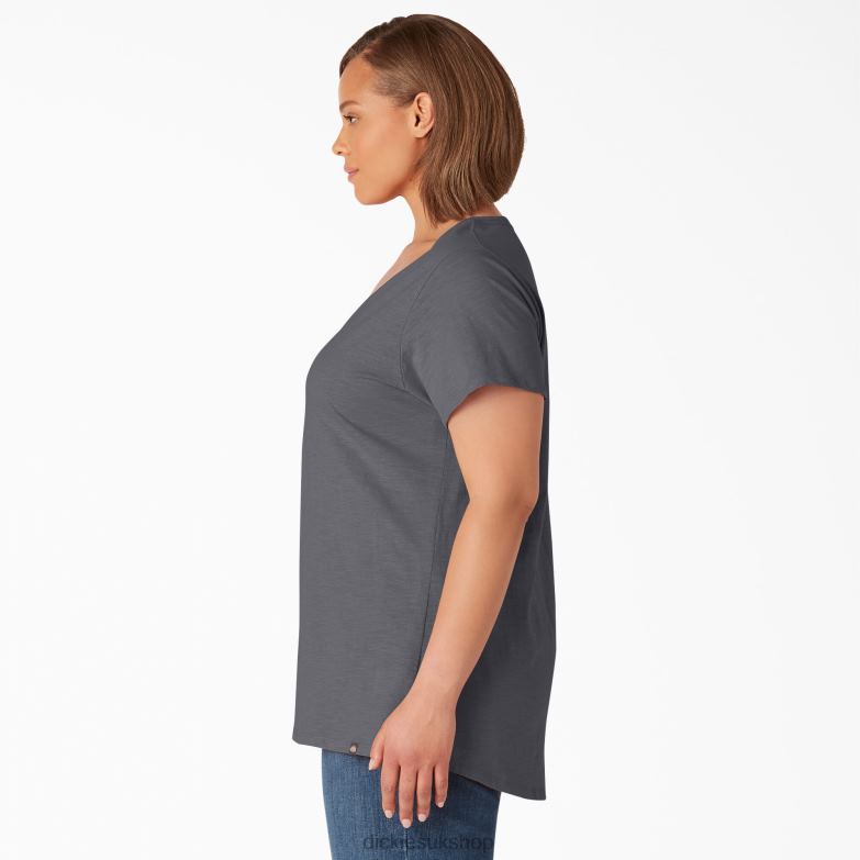 Plus Short Sleeve V-Neck T-Shirt Women Dickies Graphite Gray (GA) 88T842038 Apparel
