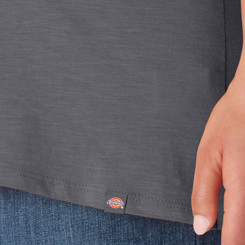Plus Short Sleeve V-Neck T-Shirt Women Dickies Graphite Gray (GA) 88T842038 Apparel