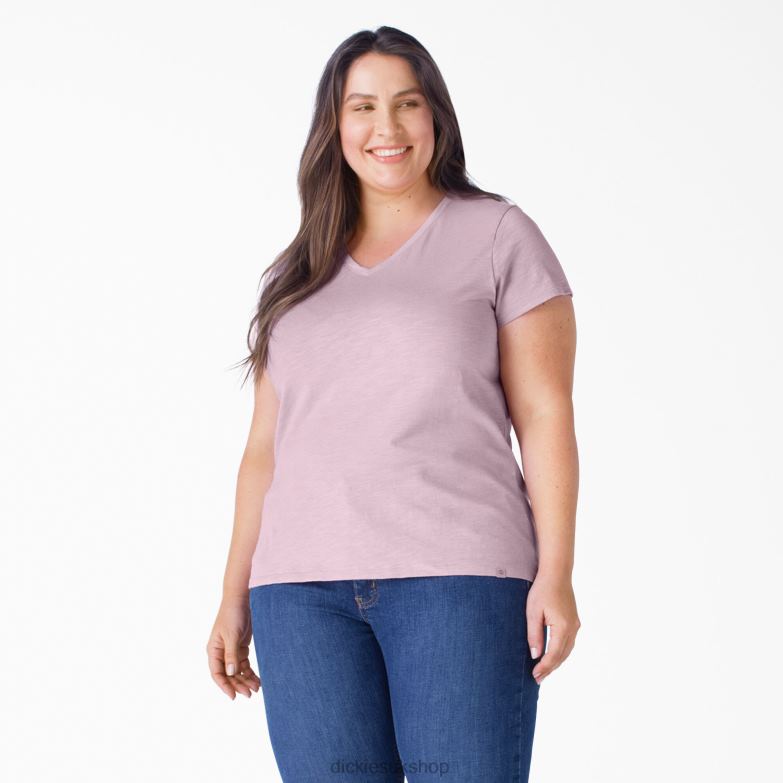 Plus Short Sleeve V-Neck T-Shirt Women Dickies Mauve Shadows (VS) 88T842041 Apparel