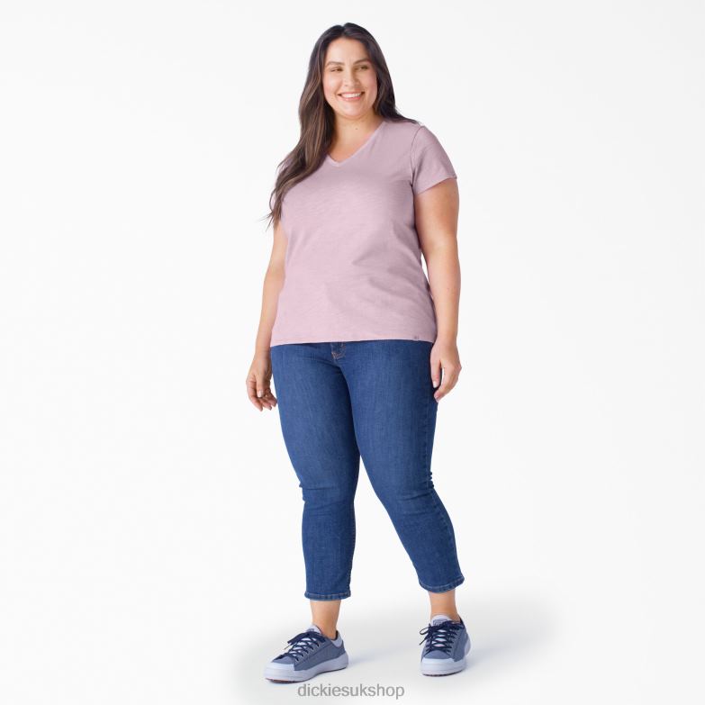 Plus Short Sleeve V-Neck T-Shirt Women Dickies Mauve Shadows (VS) 88T842041 Apparel