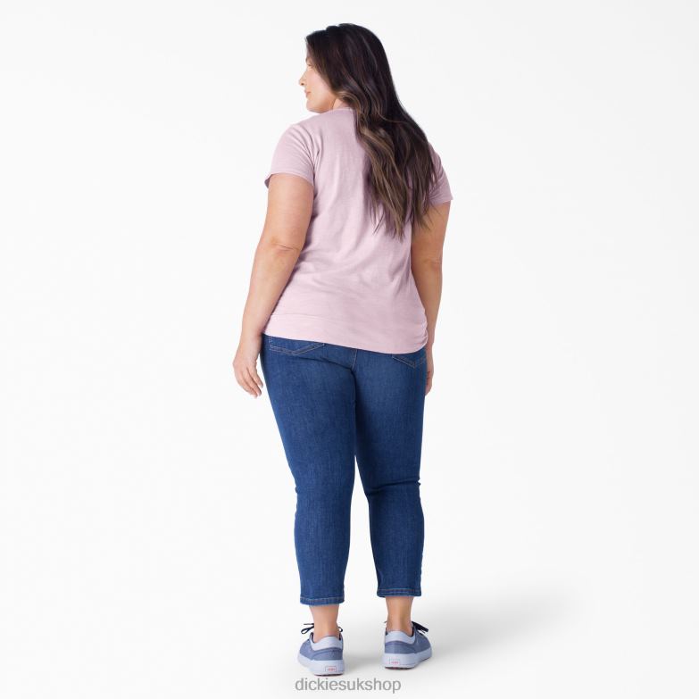Plus Short Sleeve V-Neck T-Shirt Women Dickies Mauve Shadows (VS) 88T842041 Apparel