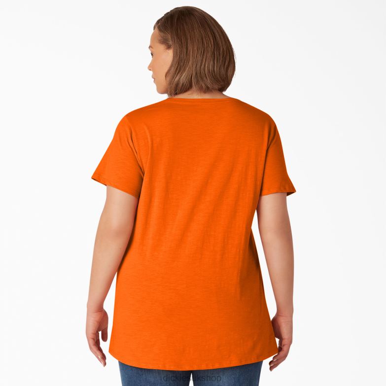 Plus Short Sleeve V-Neck T-Shirt Women Dickies Scarlet Ibis (S2S) 88T842040 Apparel