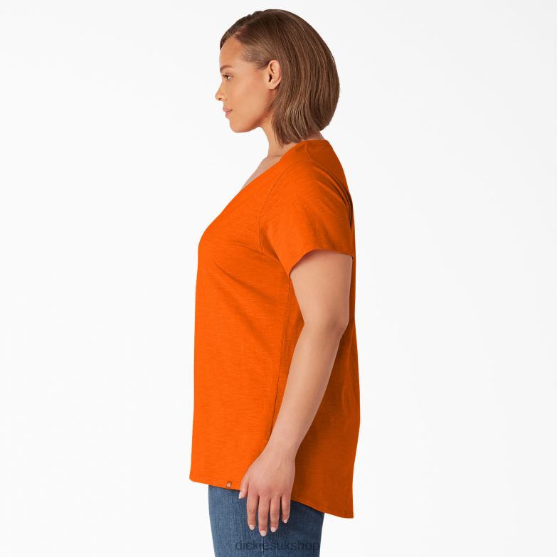 Plus Short Sleeve V-Neck T-Shirt Women Dickies Scarlet Ibis (S2S) 88T842040 Apparel