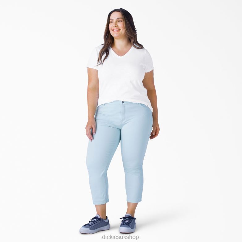 Plus Short Sleeve V-Neck T-Shirt Women Dickies White (WH) 88T842042 Apparel