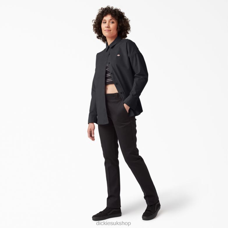 Halleyville Oversized Corduroy Shirt Women Dickies Black (BKX) 88T842184 Apparel