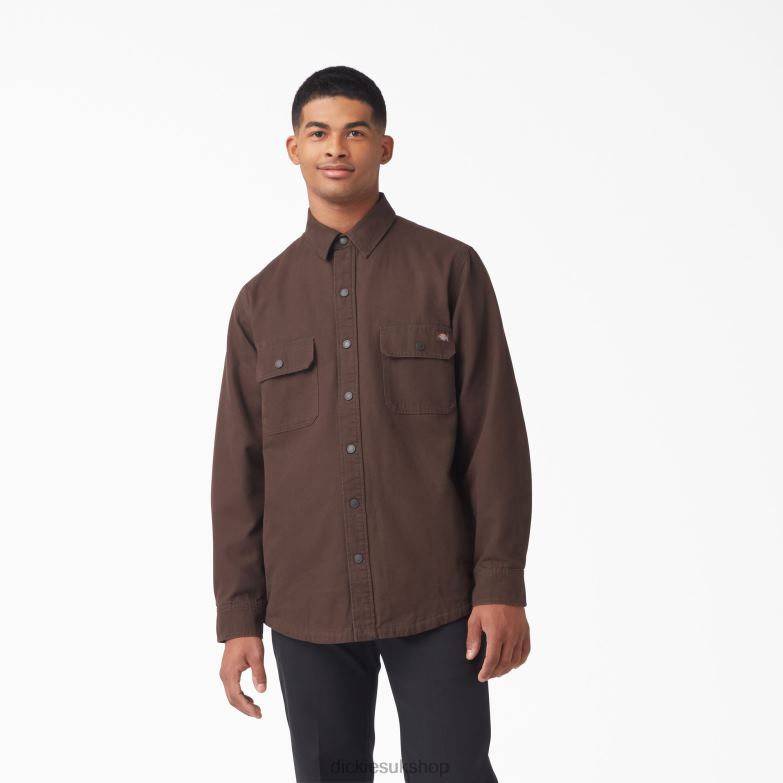 Long Sleeve Flannel-Lined Duck Shirt Men Dickies Chocolate Brown (CB) 88T84863 Apparel