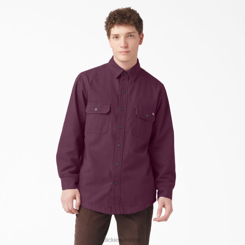 Long Sleeve Flannel-Lined Duck Shirt Men Dickies Grape Wine (GW9) 88T84864 Apparel