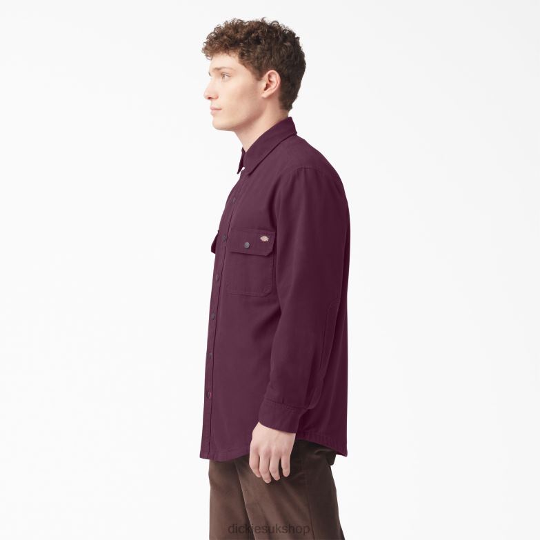 Long Sleeve Flannel-Lined Duck Shirt Men Dickies Grape Wine (GW9) 88T84864 Apparel