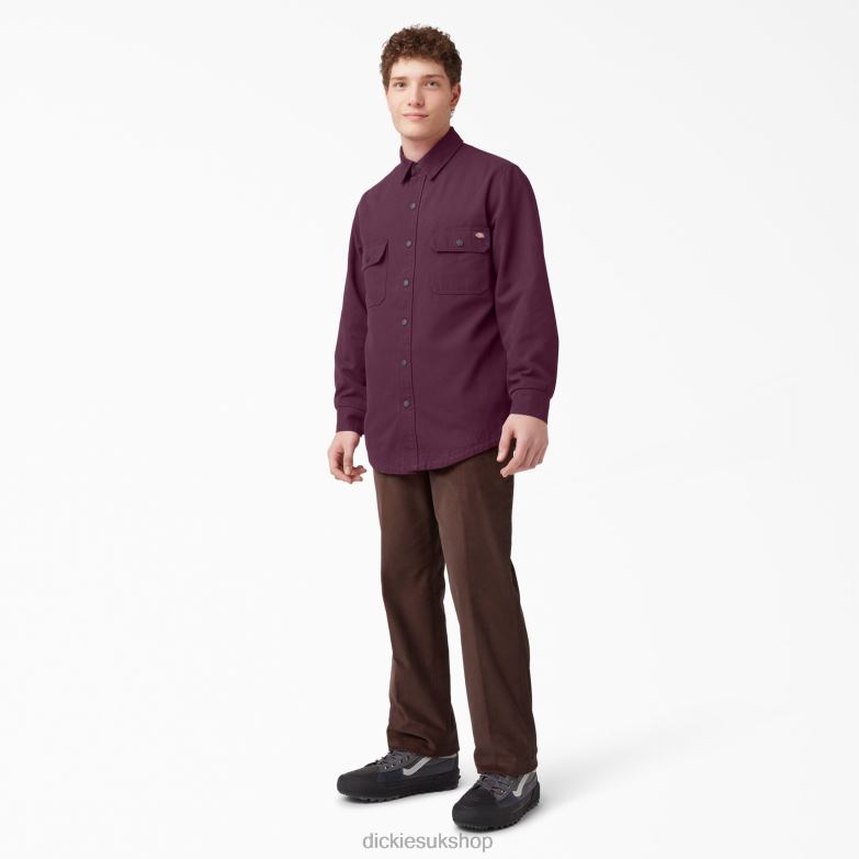 Long Sleeve Flannel-Lined Duck Shirt Men Dickies Grape Wine (GW9) 88T84864 Apparel