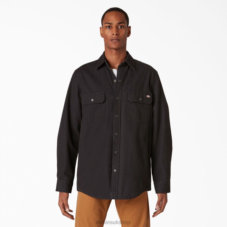 Long Sleeve Flannel-Lined Duck Shirt Men Dickies Rinsed Black (RBK) 88T84866 Apparel
