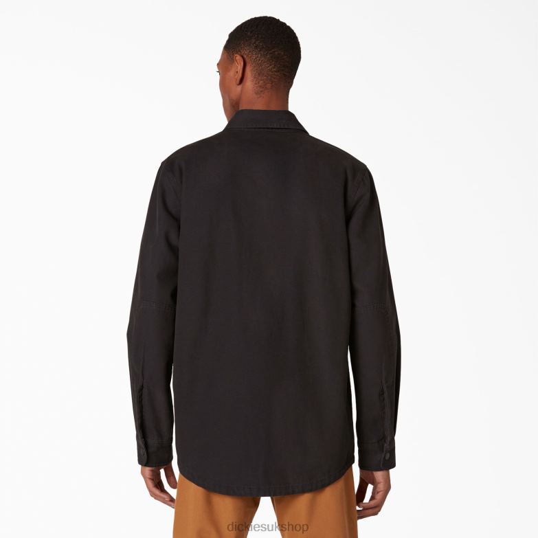 Long Sleeve Flannel-Lined Duck Shirt Men Dickies Rinsed Black (RBK) 88T84866 Apparel