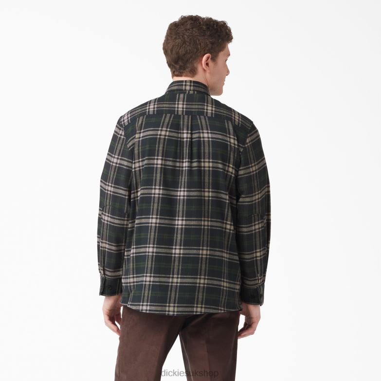Long Sleeve Flannel Shirt Men Dickies Green/Black Plaid (NPG) 88T84781 Apparel
