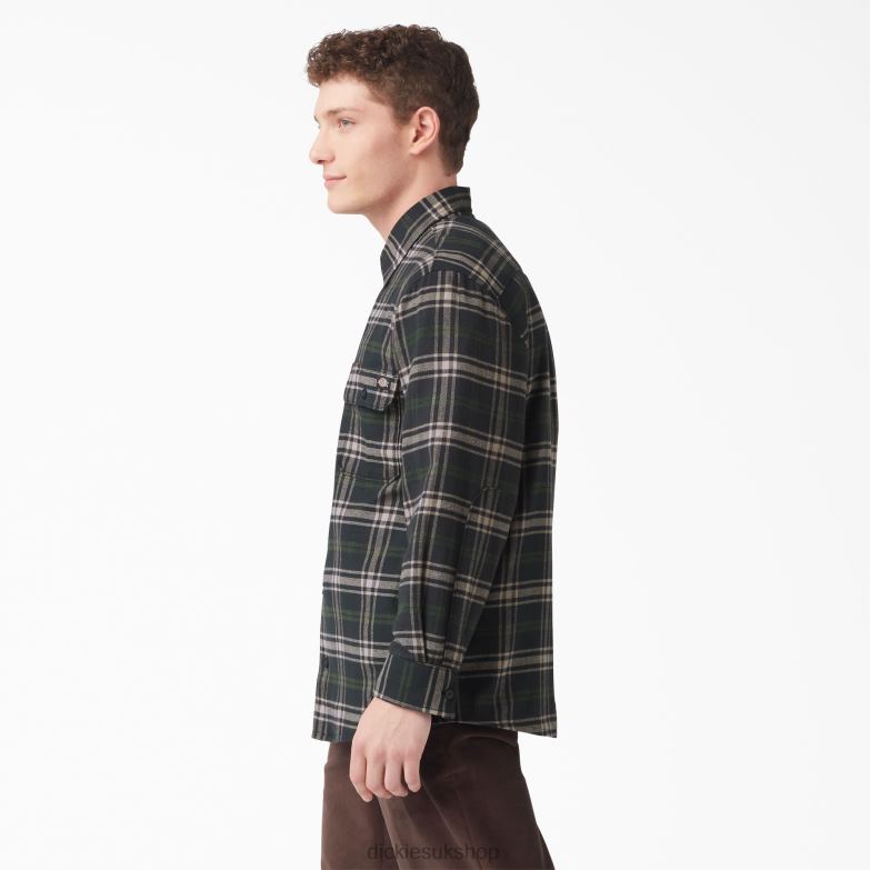 Long Sleeve Flannel Shirt Men Dickies Green/Black Plaid (NPG) 88T84781 Apparel