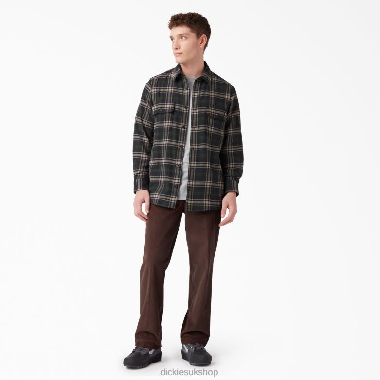Long Sleeve Flannel Shirt Men Dickies Green/Black Plaid (NPG) 88T84781 Apparel