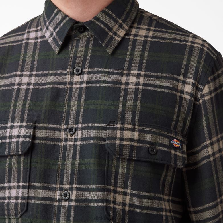 Long Sleeve Flannel Shirt Men Dickies Green/Black Plaid (NPG) 88T84781 Apparel