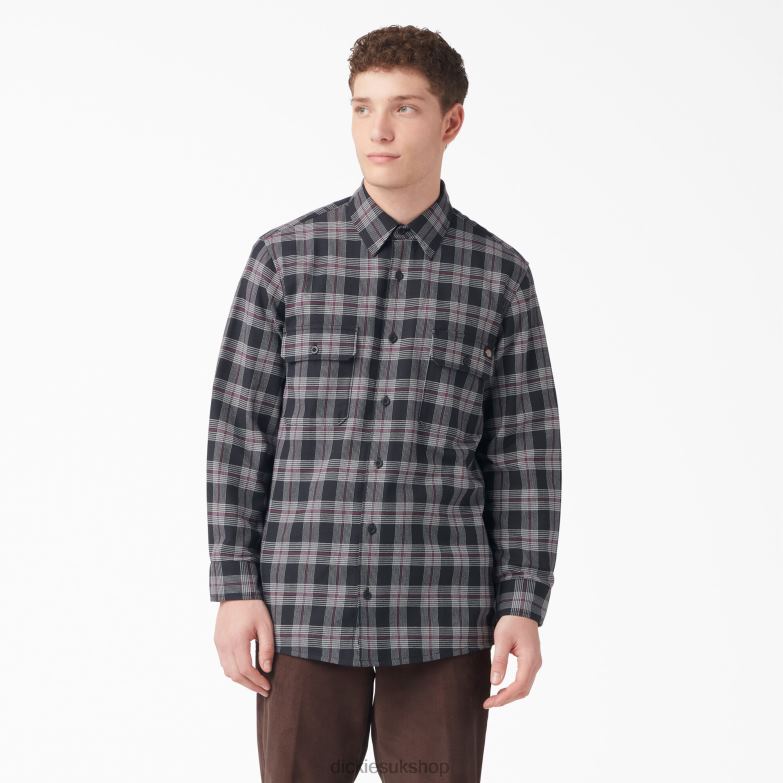 Long Sleeve Flannel Shirt Men Dickies Wine/Black Plaid (BPE) 88T84780 Apparel