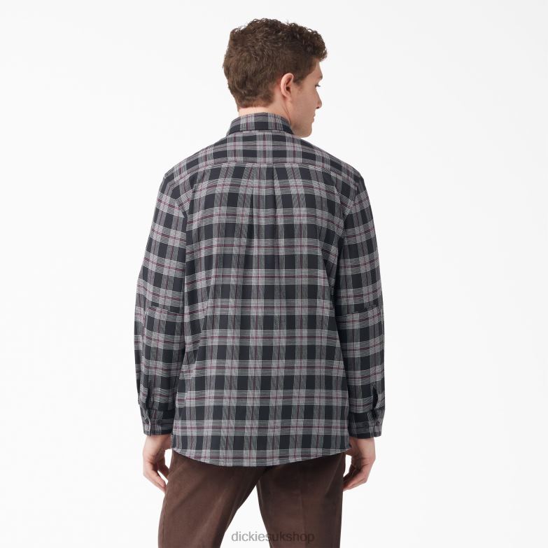 Long Sleeve Flannel Shirt Men Dickies Wine/Black Plaid (BPE) 88T84780 Apparel
