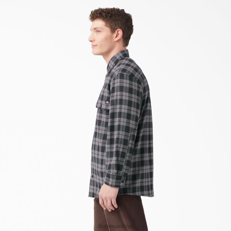 Long Sleeve Flannel Shirt Men Dickies Wine/Black Plaid (BPE) 88T84780 Apparel