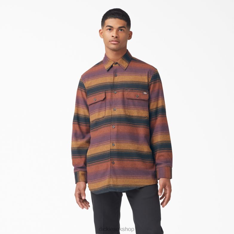Long Sleeve Flannel Shirt Men Dickies Wine Blanket Stripe (WSC) 88T84783 Apparel