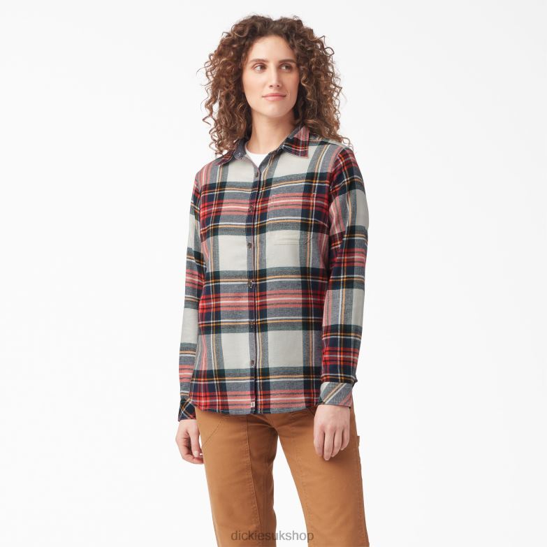 Long Sleeve Plaid Flannel Shirt Women Dickies Molten Lava Highland Plaid (B1L) 88T842206 Apparel
