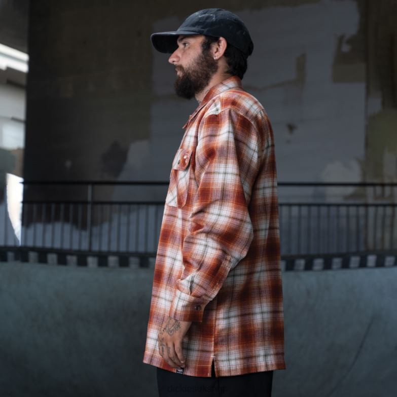 Ronnie Sandoval Brushed Flannel Shirt Men Dickies Burnt Ombre Plaid (OB2) 88T84729 Apparel