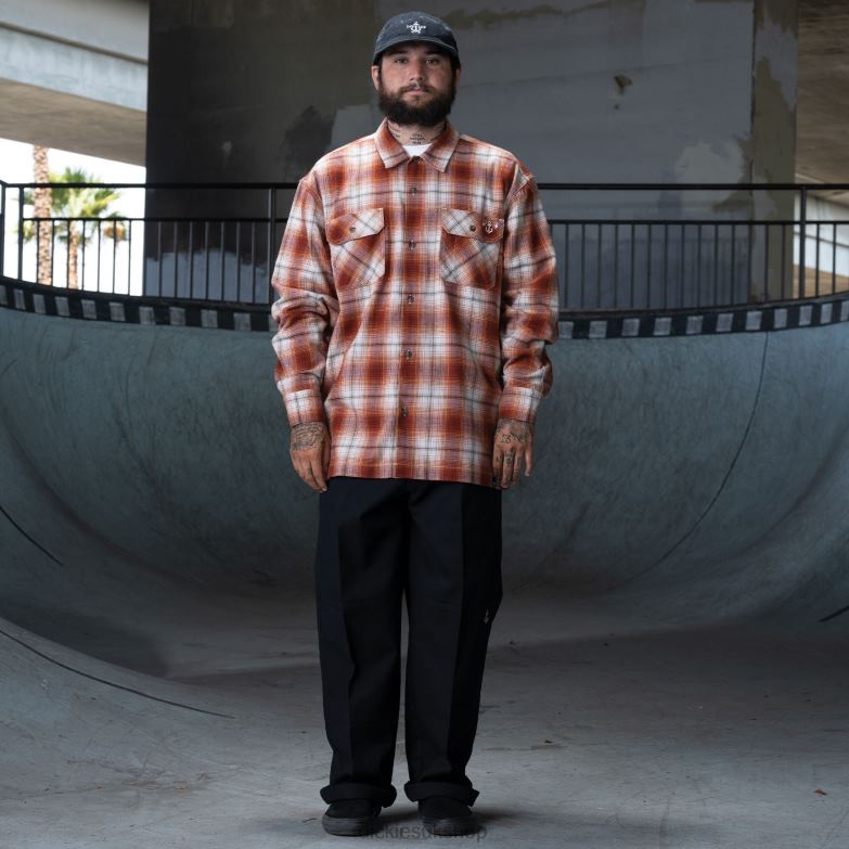 Ronnie Sandoval Brushed Flannel Shirt Men Dickies Burnt Ombre Plaid (OB2) 88T84729 Apparel