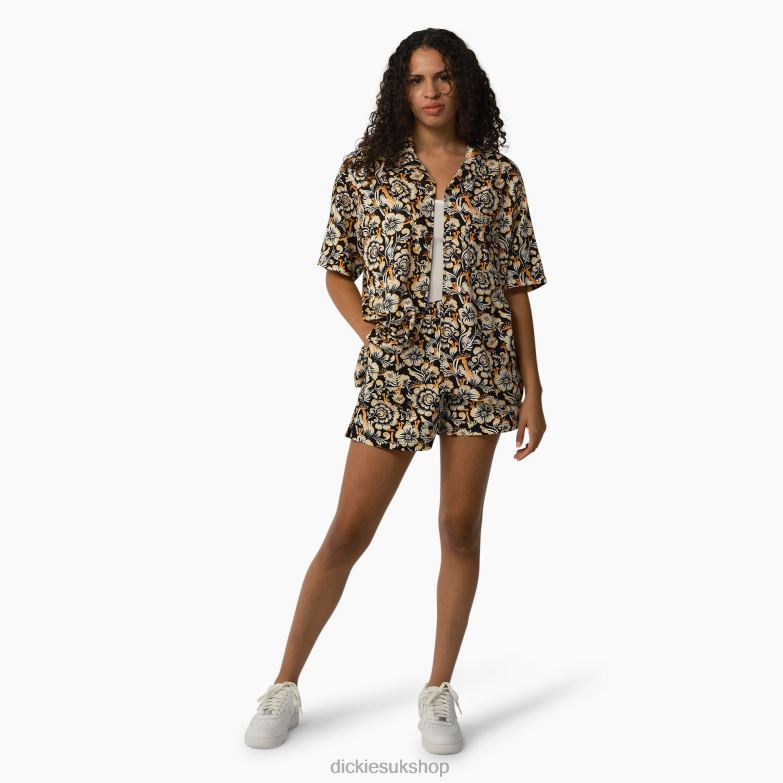 Roseburg Short Sleeve Shirt Women Dickies Brown Floral Print (BG2) 88T841992 Apparel