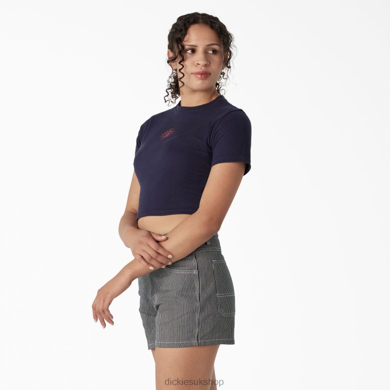 Embroidered Cropped Baby T-Shirt Women Dickies Ink Navy (IK) 88T842195 Apparel