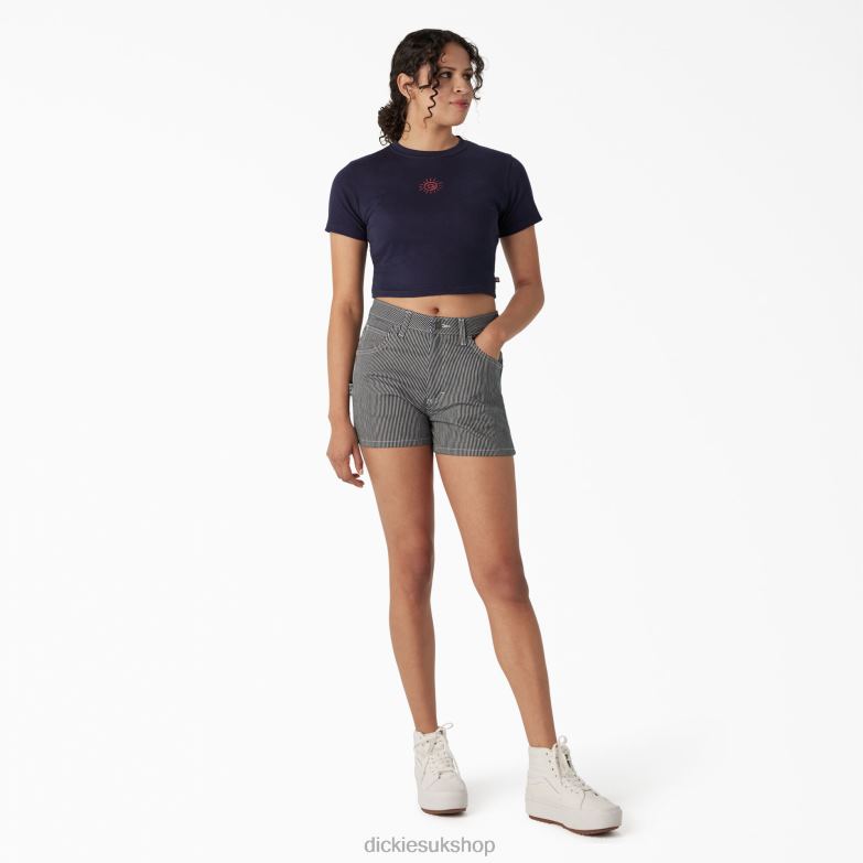 Embroidered Cropped Baby T-Shirt Women Dickies Ink Navy (IK) 88T842195 Apparel