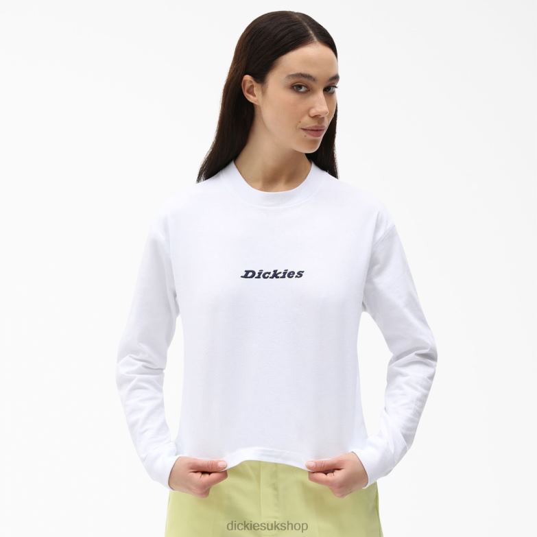 Loretto Long Sleeve Cropped T-Shirt Women Dickies White (WH) 88T842162 Apparel