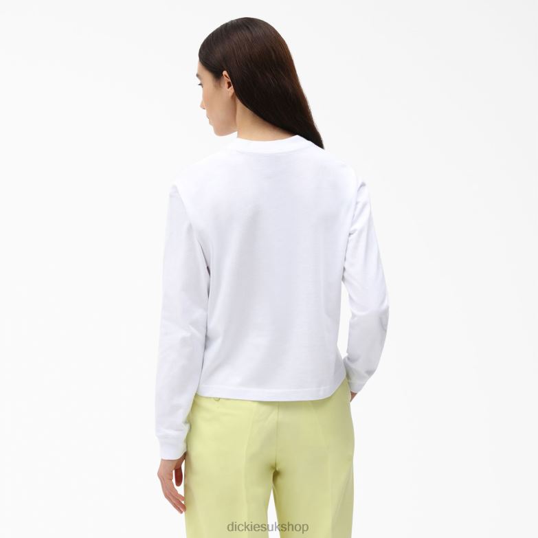 Loretto Long Sleeve Cropped T-Shirt Women Dickies White (WH) 88T842162 Apparel