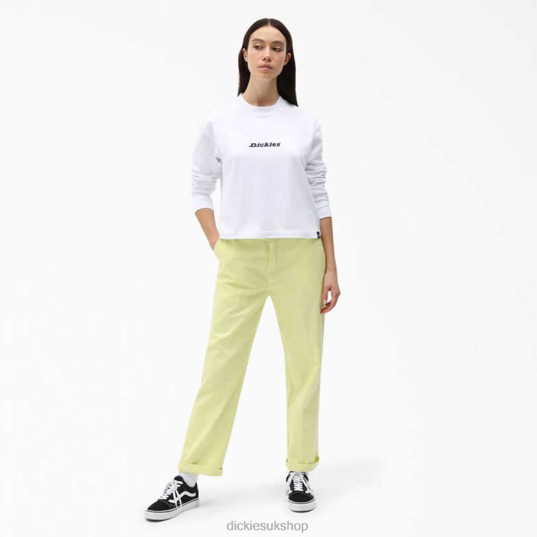 Loretto Long Sleeve Cropped T-Shirt Women Dickies White (WH) 88T842162 Apparel