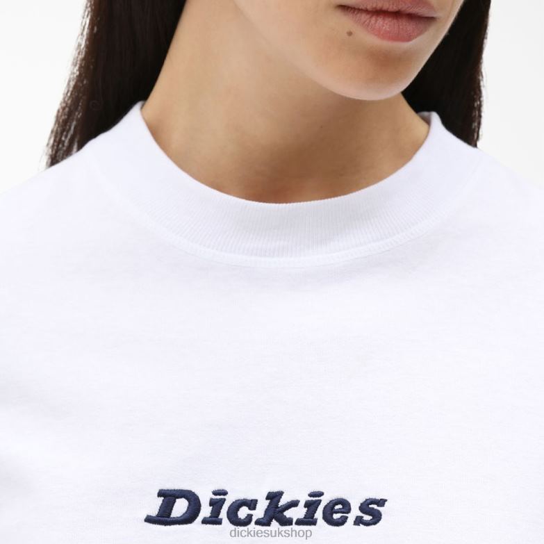 Loretto Long Sleeve Cropped T-Shirt Women Dickies White (WH) 88T842162 Apparel