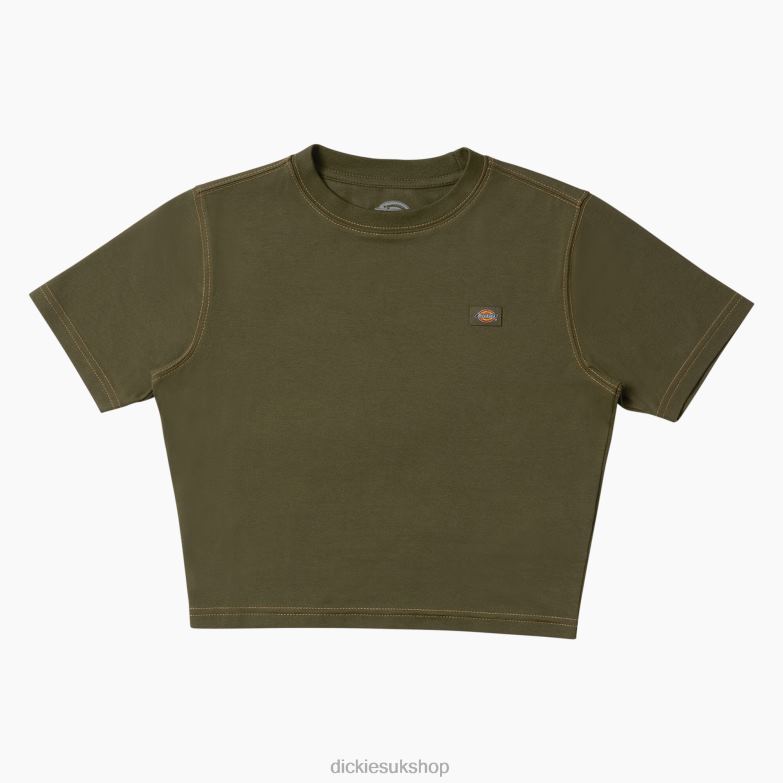 Maple Valley Cropped T-Shirt Women Dickies Military Green/Nugget Stitch (MGN) 88T842010 Apparel