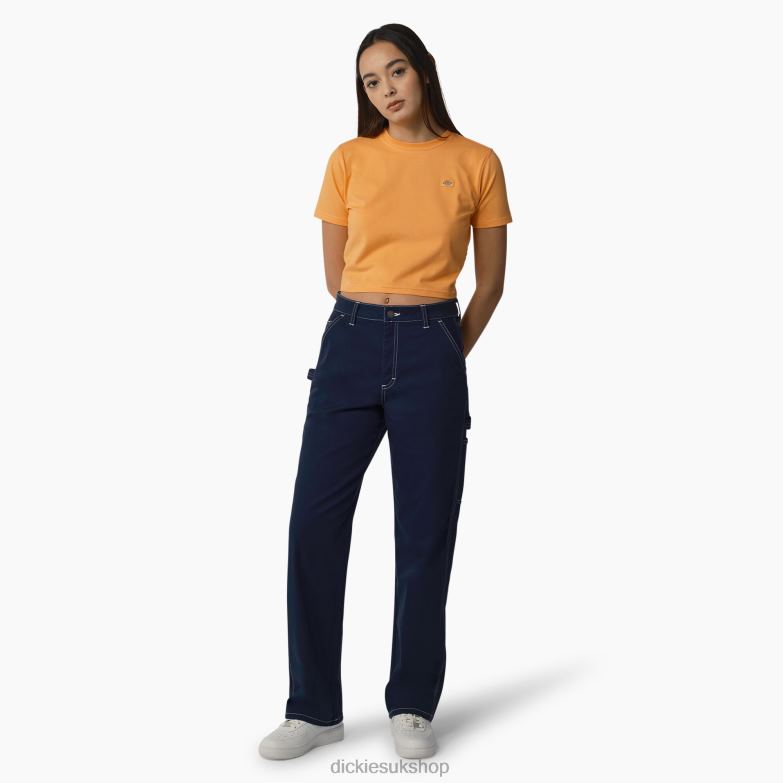 Maple Valley Cropped T-Shirt Women Dickies Papaya/Cloud Stitching (YCS) 88T842011 Apparel