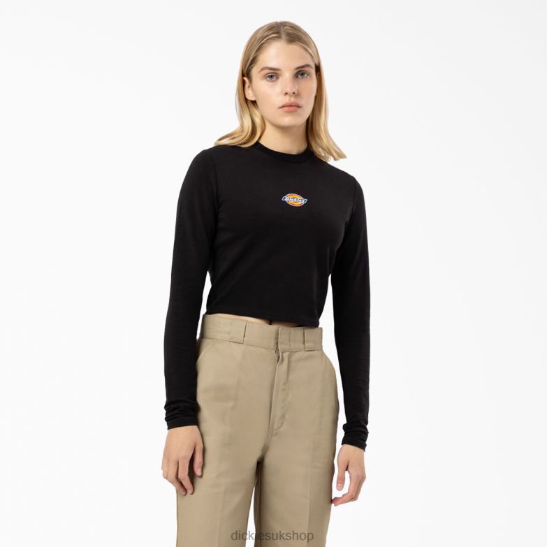 Maple Valley Logo Long Sleeve Cropped T-Shirt Women Dickies Black (KBK) 88T842052 Apparel