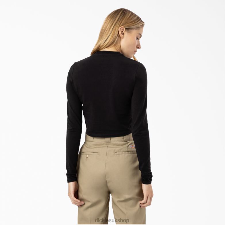 Maple Valley Logo Long Sleeve Cropped T-Shirt Women Dickies Black (KBK) 88T842052 Apparel