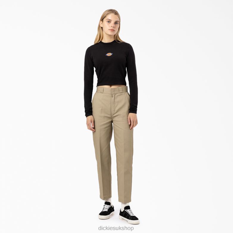 Maple Valley Logo Long Sleeve Cropped T-Shirt Women Dickies Black (KBK) 88T842052 Apparel