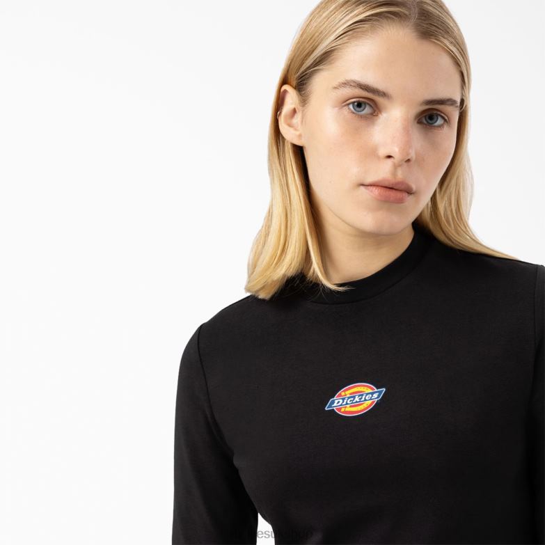 Maple Valley Logo Long Sleeve Cropped T-Shirt Women Dickies Black (KBK) 88T842052 Apparel