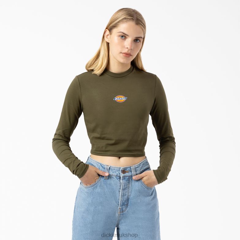 Maple Valley Logo Long Sleeve Cropped T-Shirt Women Dickies Military Green (ML) 88T842053 Apparel