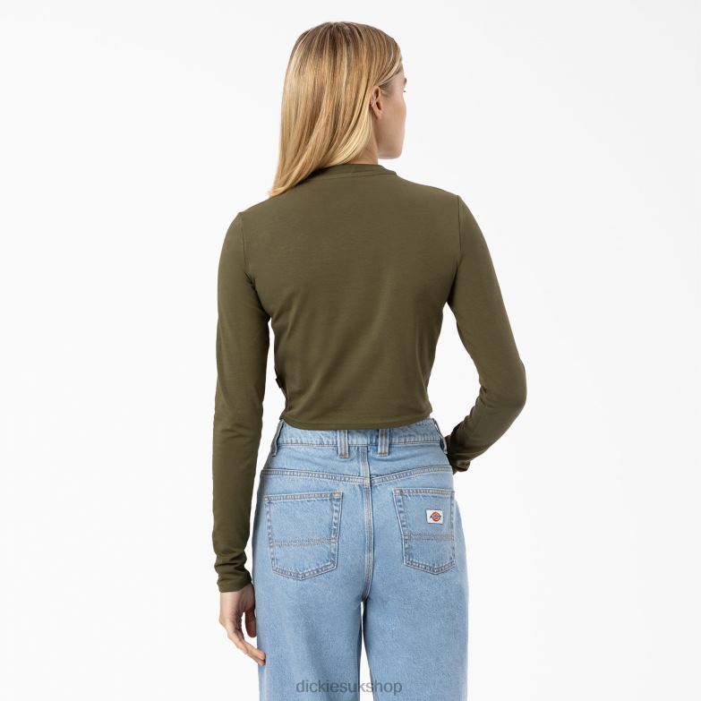 Maple Valley Logo Long Sleeve Cropped T-Shirt Women Dickies Military Green (ML) 88T842053 Apparel