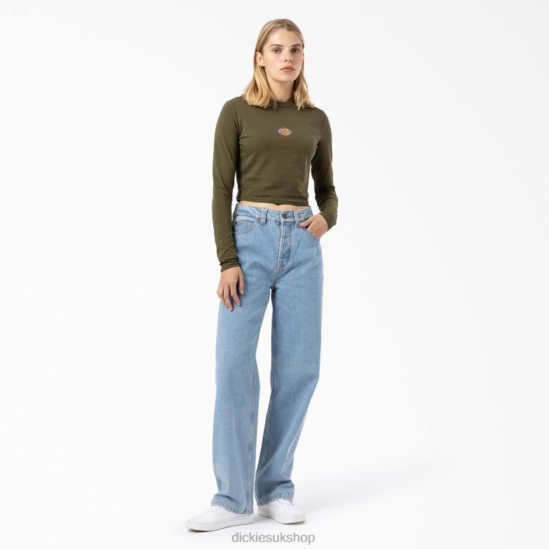 Maple Valley Logo Long Sleeve Cropped T-Shirt Women Dickies Military Green (ML) 88T842053 Apparel