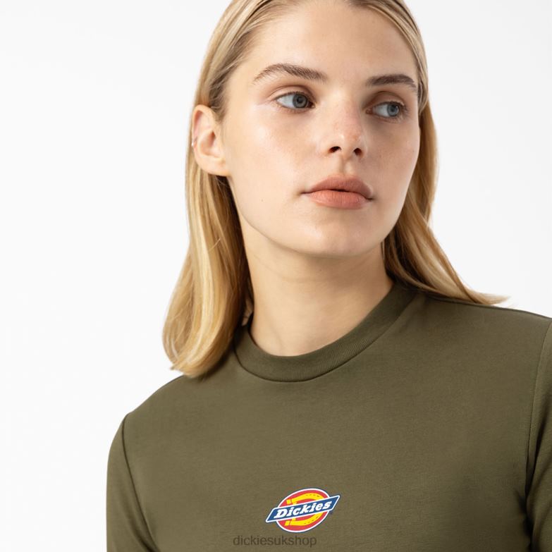 Maple Valley Logo Long Sleeve Cropped T-Shirt Women Dickies Military Green (ML) 88T842053 Apparel