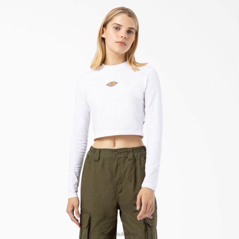 Maple Valley Logo Long Sleeve Cropped T-Shirt Women Dickies White (WH) 88T842054 Apparel