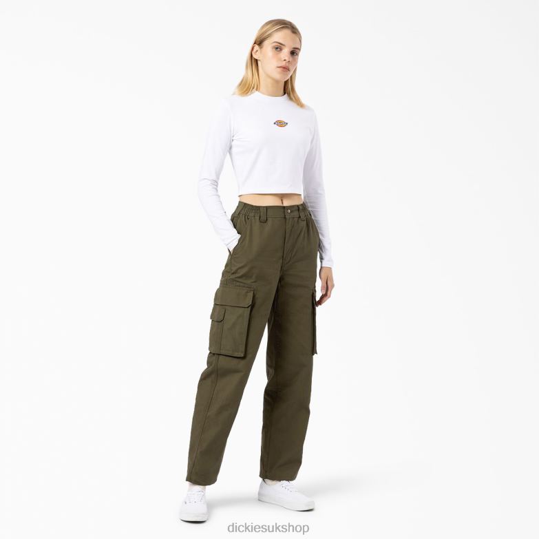 Maple Valley Logo Long Sleeve Cropped T-Shirt Women Dickies White (WH) 88T842054 Apparel