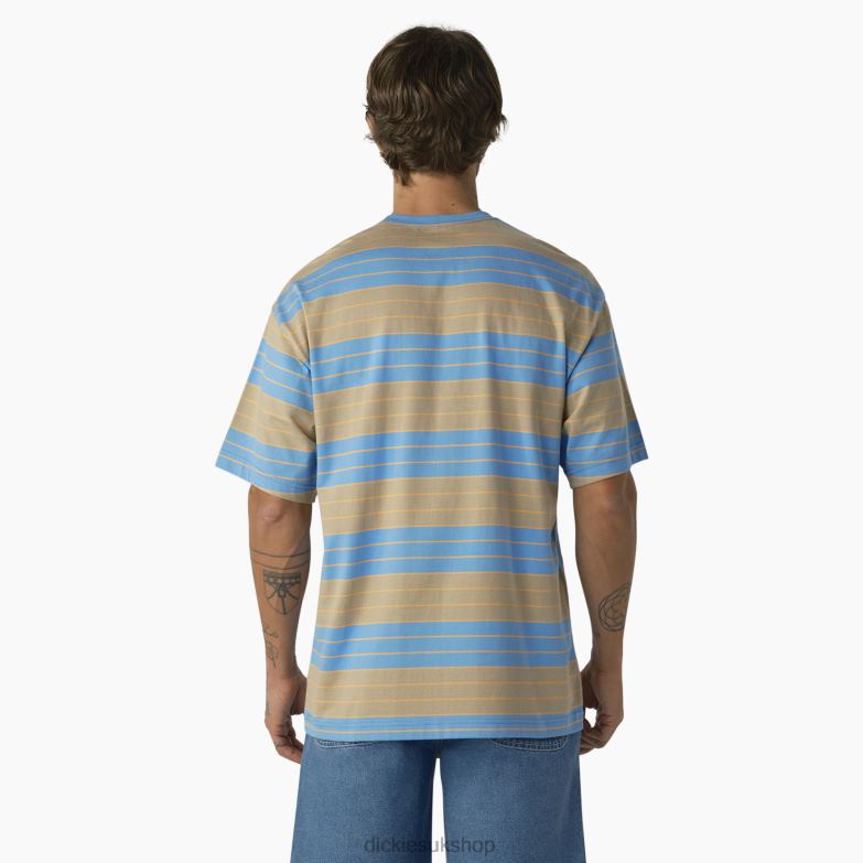 Relaxed Fit Striped Pocket T-Shirt Men Dickies Azure Blue/Desert Sand Stripe (AST) 88T84742 Apparel