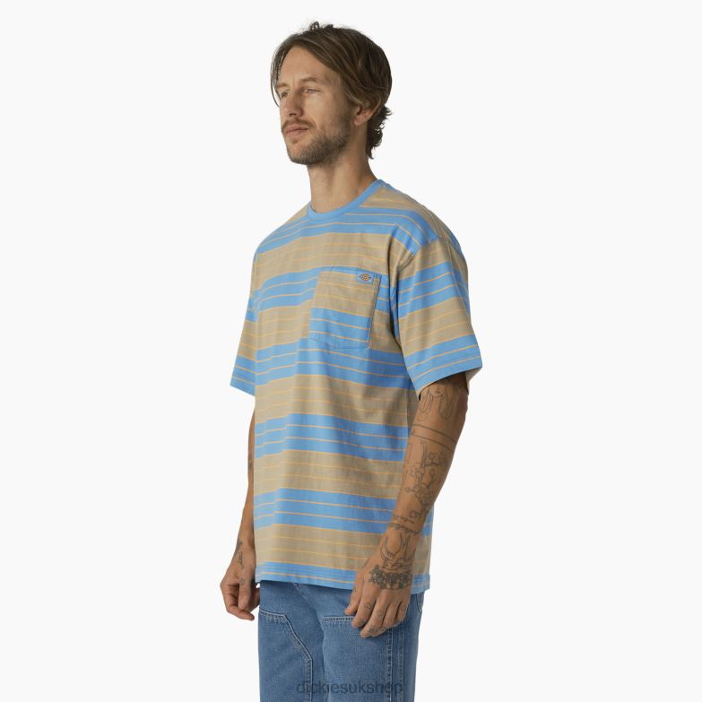 Relaxed Fit Striped Pocket T-Shirt Men Dickies Azure Blue/Desert Sand Stripe (AST) 88T84742 Apparel