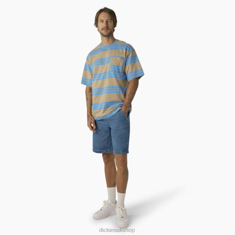 Relaxed Fit Striped Pocket T-Shirt Men Dickies Azure Blue/Desert Sand Stripe (AST) 88T84742 Apparel