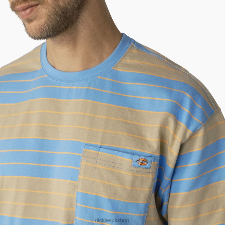 Relaxed Fit Striped Pocket T-Shirt Men Dickies Azure Blue/Desert Sand Stripe (AST) 88T84742 Apparel