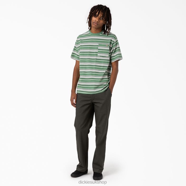 Relaxed Fit Striped Pocket T-Shirt Men Dickies Dark Ivy Variegated Stripe (DSV) 88T84745 Apparel